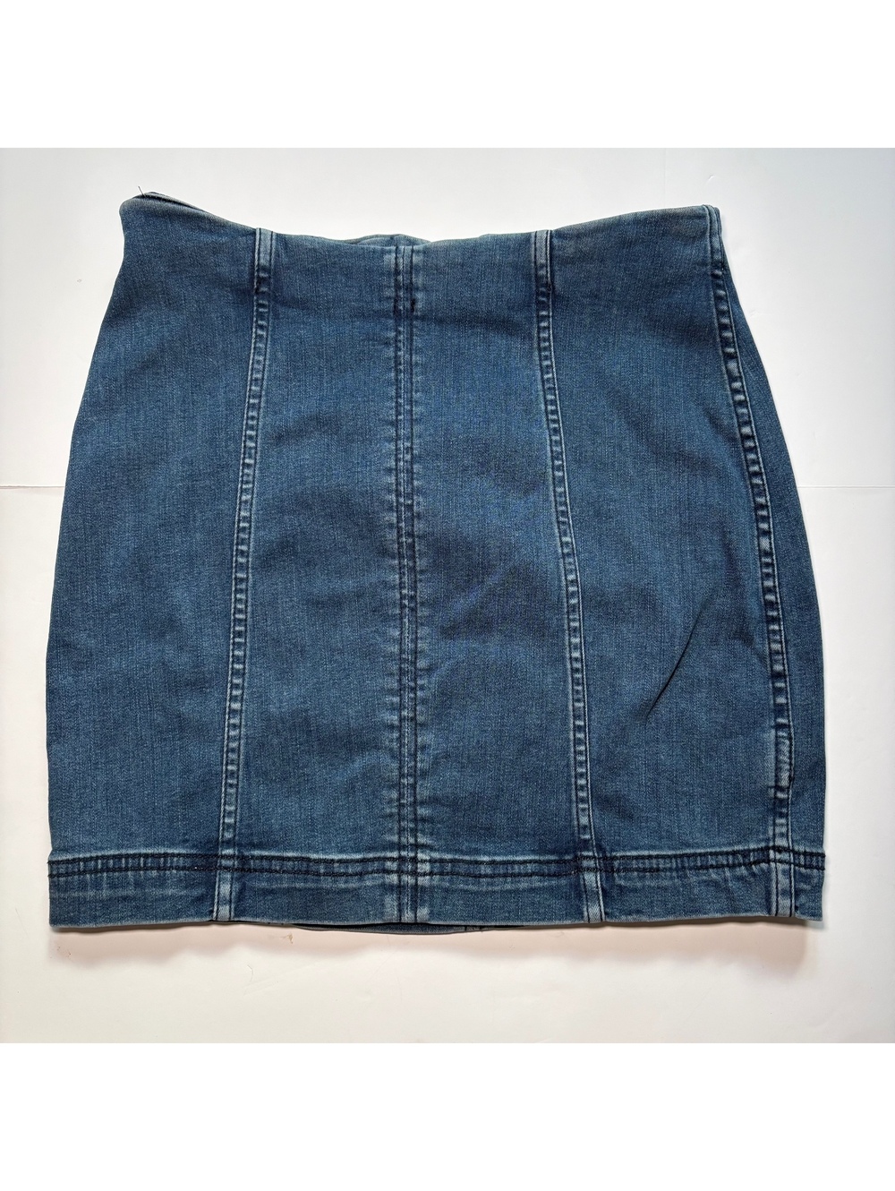 Free People Modern Femme Medium Wash Denim Mini Skirt with Back Zipper